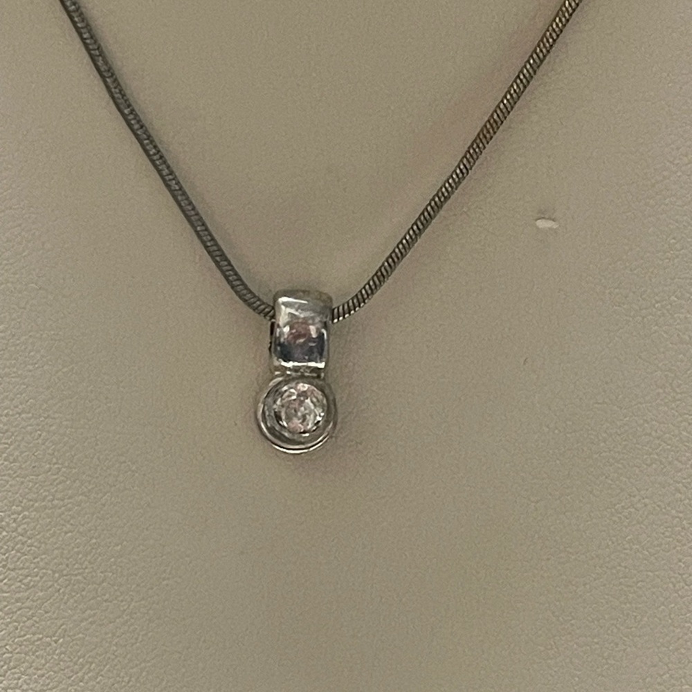 Sterling silver round cubic zirconia bezel slide pendant necklace lobster clasp